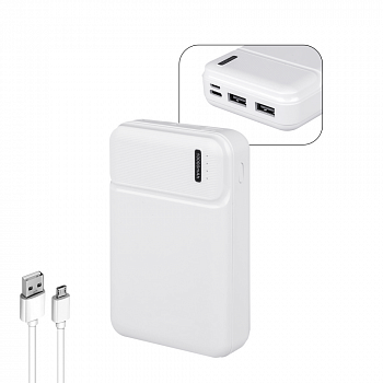 Внешний аккумулятор Power Bank, 10000 mAh, белый (подарок)