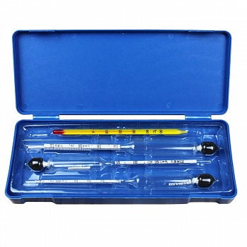 Набор ареометров спиртометров "Blue Alco" в пластиковом футляре 0-40%, 40-70%, 70-100% с термометром