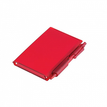 Блокнот для записей с ручкой "Бюрократ", 10,5х7,9х1,1 см, красный пластик