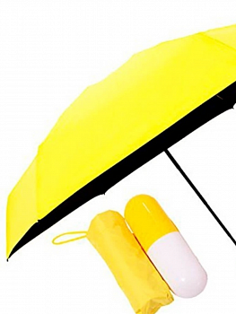 Складной мини-зонт в футляре капсуле, желтый