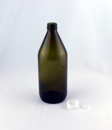 Бутыль БВ-1-1000, 1000 мл, с прокладкой, стеклянная, темно-оливкового цвета